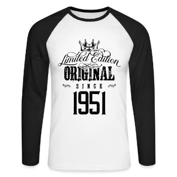 Édition limitée 1951 - T-shirt baseball manches longues Homme - blanc/noir - Devant - Nik (191cm)