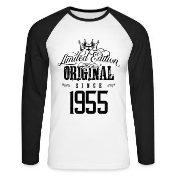 Édition limitée 1955 - T-shirt baseball manches longues Homme - blanc/noir - Devant - Nik (191cm)