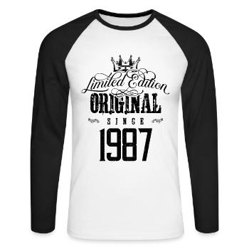 Édition limitée 1987 - T-shirt baseball manches longues Homme - blanc/noir - Devant - Nik (191cm)
