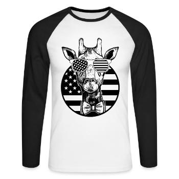 Girafe Drapeau américain Girafe Drapeau américain Girafe - T-shirt baseball manches longues Homme - blanc/noir - Devant - Nik (191cm)