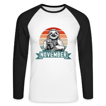 Faultier Geburtstag November 1925 Geboren Jahrgang - Unisex Baseballshirt langarm - Weiß/Schwarz - Vorne - Nik (191cm)