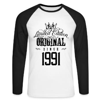 1991 limited edition - Unisex Baseballshirt langarm - Weiß/Schwarz - Vorne - Nik (191cm)