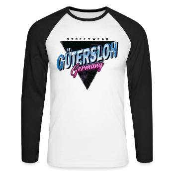 Gütersloh Allemagne City Skyline Vintage Rétro - T-shirt baseball manches longues Homme - blanc/noir - Devant - Nik (191cm)