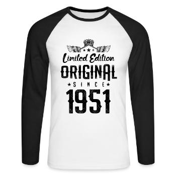 Édition limitée 1951 - T-shirt baseball manches longues Homme - blanc/noir - Devant - Nik (191cm)