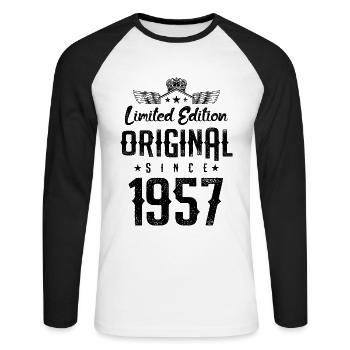 Édition limitée 1957 - T-shirt baseball manches longues Homme - blanc/noir - Devant - Nik (191cm)