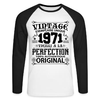 1971 Vintage Anniversaire 1971 original birthday - T-shirt baseball manches longues Homme - blanc/noir - Devant - Nik (191cm)