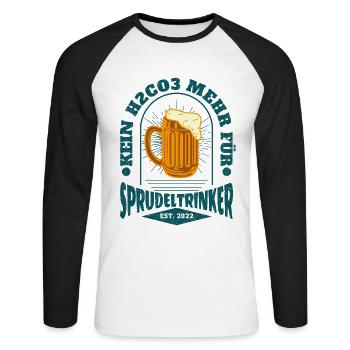 Kein H2CO3 mehr für Sprudeltrinker Trinkspruch - Unisex Baseballshirt langarm - Weiß/Schwarz - Vorne - Nik (191cm)