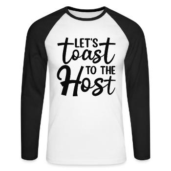 Portons un toast à l’hôte - T-shirt baseball manches longues Homme - blanc/noir - Devant - Nik (191cm)