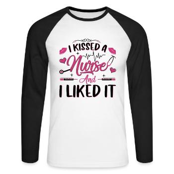 J’ai embrassé une infirmière - T-shirt baseball manches longues Homme - blanc/noir - Devant - Nik (191cm)