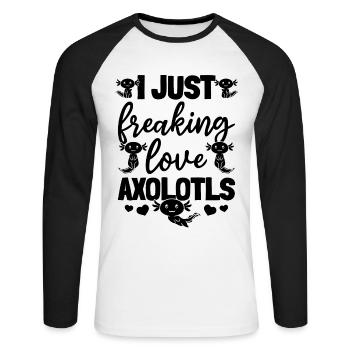 Axolotl Lover I Just Freaking Love Axolotls - T-shirt baseball manches longues Homme - blanc/noir - Devant - Nik (191cm)
