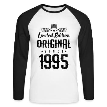 Édition limitée 1995 - T-shirt baseball manches longues Homme - blanc/noir - Devant - Nik (191cm)