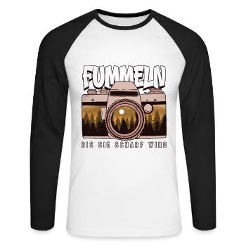 Fotografieren Fotografen - Unisex Baseballshirt langarm - Weiß/Schwarz - Vorne - Nik (191cm)