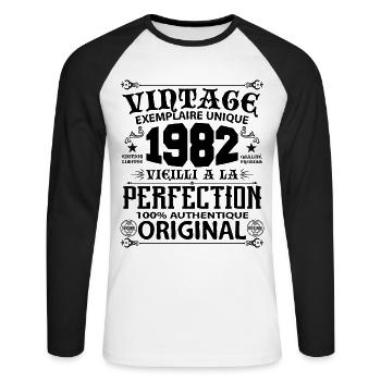 1982 Vintage Anniversaire 1982 original birthday - T-shirt baseball manches longues Homme - blanc/noir - Devant - Nik (191cm)