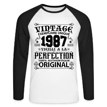 1987 Vintage Anniversaire 1987 original birthday - T-shirt baseball manches longues Homme - blanc/noir - Devant - Nik (191cm)