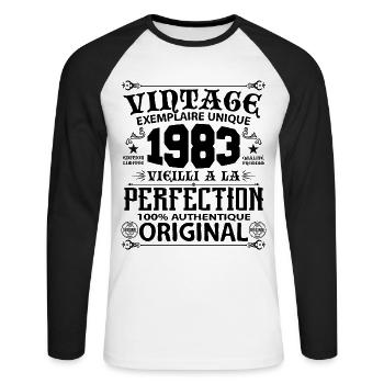 1983 Vintage Anniversaire 1983 original birthday - T-shirt baseball manches longues Homme - blanc/noir - Devant - Nik (191cm)