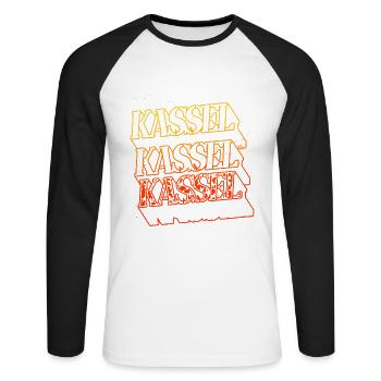 Kassel Germany City Skyline Home Font - Unisex Long Sleeve Baseball T-Shirt - white/black - Front - Nik (191cm)