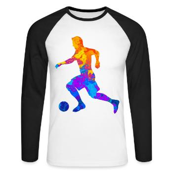 Fußball Fußballer Fußballverein Silhouette - Unisex Baseballshirt langarm - Weiß/Schwarz - Vorne - Nik (191cm)