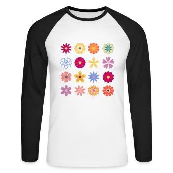 Fleurs, Fleurs vintage, Fleurs de jardin, Rose Rose Fl - T-shirt baseball manches longues Homme - blanc/noir - Devant - Nik (191cm)