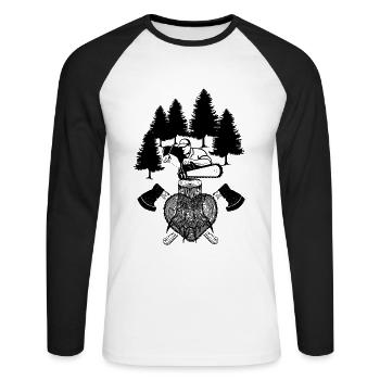 Tronçonneuse Axe Forester Bûcheron Scie Chaîne - T-shirt baseball manches longues Homme - blanc/noir - Devant - Nik (191cm)