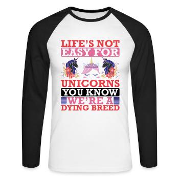 La vie n’est pas facile pour Unicorn Unicorn - T-shirt baseball manches longues Homme - blanc/noir - Devant - Nik (191cm)