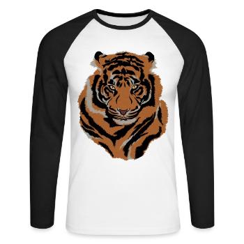 Tiger Face Wild Life Creature Animal Tiger Lover - Unisex Long Sleeve Baseball T-Shirt - white/black - Front - Nik (191cm)