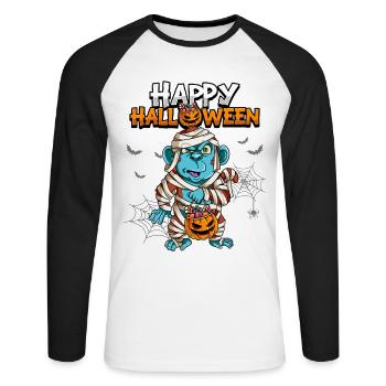 Halloween Affe Mumie - Unisex Baseballshirt langarm - Weiß/Schwarz - Vorne - Nik (191cm)