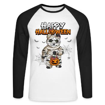 Halloween Panda Mumie - Unisex Baseballshirt langarm - Weiß/Schwarz - Vorne - Nik (191cm)