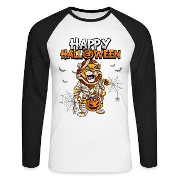 Halloween Löwe Mumie - Unisex Baseballshirt langarm - Weiß/Schwarz - Vorne - Nik (191cm)