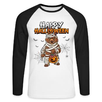 Halloween Bär Mumie - Unisex Baseballshirt langarm - Weiß/Schwarz - Vorne - Nik (191cm)