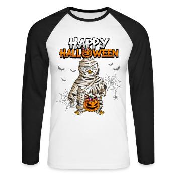 Halloween Pinguin Mumie - Unisex Baseballshirt langarm - Weiß/Schwarz - Vorne - Nik (191cm)