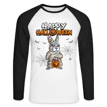 Halloween Hase Mumie - Unisex Baseballshirt langarm - Weiß/Schwarz - Vorne - Nik (191cm)