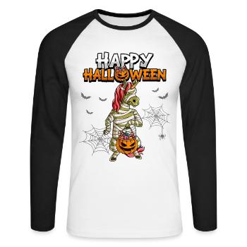 Halloween Einhorn Mumie - Unisex Baseballshirt langarm - Weiß/Schwarz - Vorne - Nik (191cm)