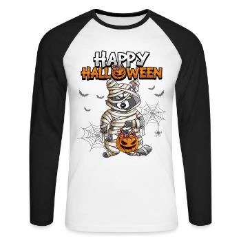Halloween Waschbär Mumie - Unisex Baseballshirt langarm - Weiß/Schwarz - Vorne - Nik (191cm)