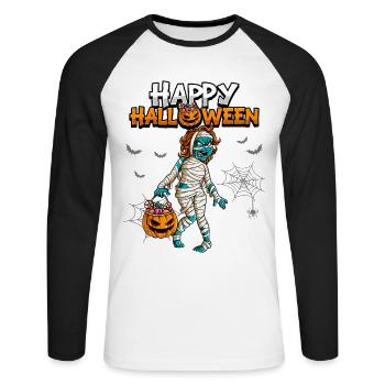 Halloween Mädchen Mumie - Unisex Baseballshirt langarm - Weiß/Schwarz - Vorne - Nik (191cm)