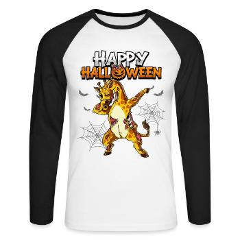 Halloween Giraffe Zombie - Unisex Baseballshirt langarm - Weiß/Schwarz - Vorne - Nik (191cm)