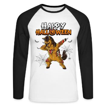 Halloween Pferd Zombie - Unisex Baseballshirt langarm - Weiß/Schwarz - Vorne - Nik (191cm)