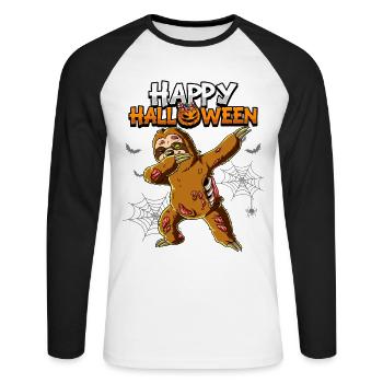 Halloween Faultier Zombie - Unisex Baseballshirt langarm - Weiß/Schwarz - Vorne - Nik (191cm)