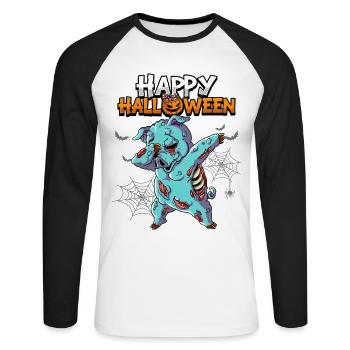 Halloween Schwein Zombie - Unisex Baseballshirt langarm - Weiß/Schwarz - Vorne - Nik (191cm)