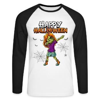 Halloween Mädchen Zombie - Unisex Baseballshirt langarm - Weiß/Schwarz - Vorne - Nik (191cm)