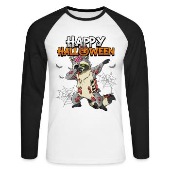 Halloween Waschbär Zombie - Unisex Baseballshirt langarm - Weiß/Schwarz - Vorne - Nik (191cm)