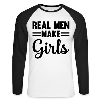 New Daddy - Real Men Make Girls Daddy Paternity Gi - Unisex Long Sleeve Baseball T-Shirt - white/black - Front - Nik (191cm)