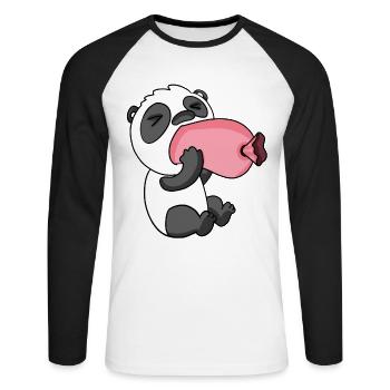 Motif de saucisse de vache drôle - T-shirt baseball manches longues Homme - blanc/noir - Devant - Nik (191cm)