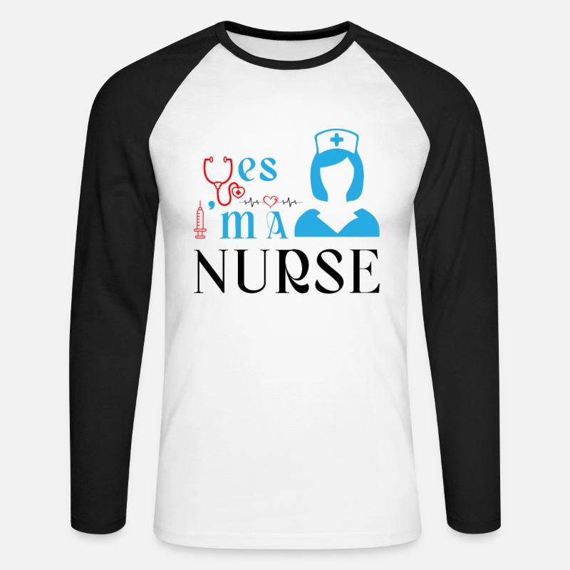 Ja, ich bin eine Krankenschwester - Unisex Baseballshirt langarm - Weiß/Schwarz