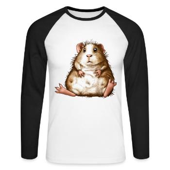 Drôle de cochon d’Inde irlandais à crête - T-shirt baseball manches longues Homme - blanc/noir - Devant - Nik (191cm)