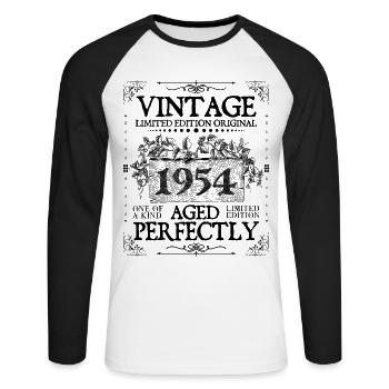 1954 | Vintage Aged Perfectly since 1954 birthday - Unisex Long Sleeve Baseball T-Shirt - white/black - Front - Nik (191cm)