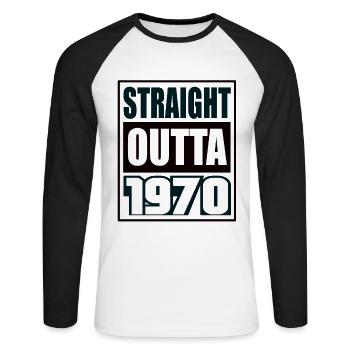 Straight Outta 1970 Geburtstag 1970 Geboren 1970 - Unisex Baseballshirt langarm - Weiß/Schwarz - Vorne - Nik (191cm)