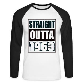 Straight Outta 1963 Anniversaire 1963 Né en 1963 - T-shirt baseball manches longues Homme - blanc/noir - Devant - Nik (191cm)