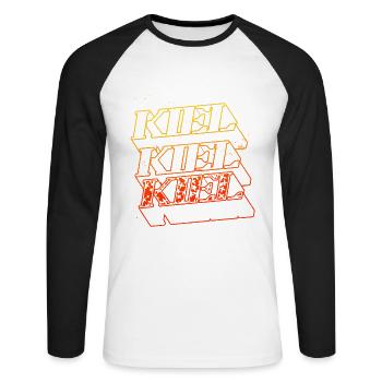 Kiel Germany City Skyline Home Font - Unisex Long Sleeve Baseball T-Shirt - white/black - Front - Nik (191cm)