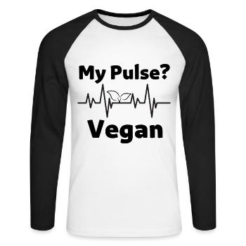 My Pulse? Vegan - Unisex Long Sleeve Baseball T-Shirt - white/black - Front - Nik (191cm)