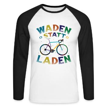 Waden Statt Laden, Mountain Bike, MTB. - Unisex Baseballshirt langarm - Weiß/Schwarz - Vorne - Nik (191cm)